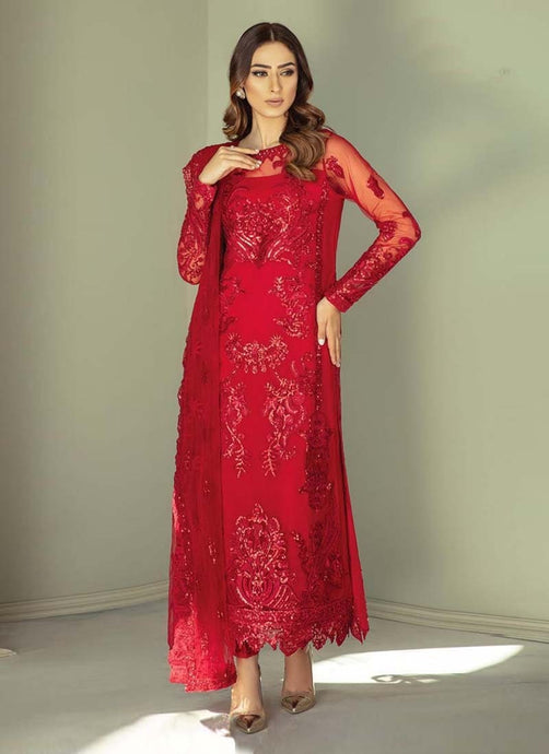 Aesthetic Red color Georgette base Pakistani salwar suit with Dori work