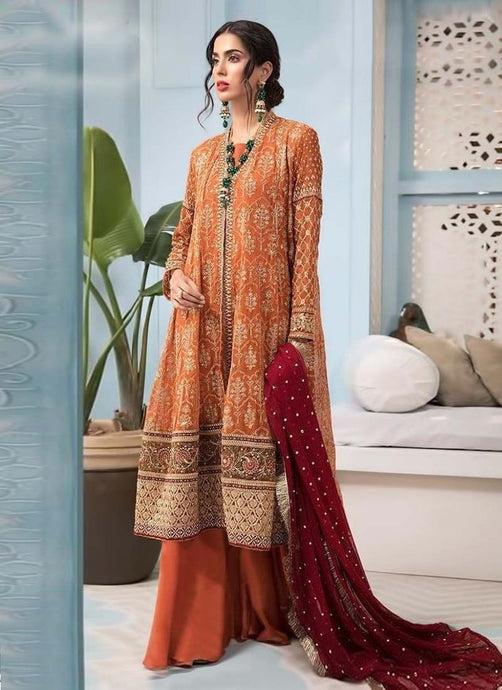 Gorgeous Georgette base Orange color Sequins-Zari work Pakistani suit