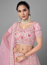Load image into Gallery viewer, Order online Pink Color Soft Net Material Resham And Stone Work Lehenga
