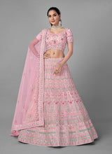 Load image into Gallery viewer, Pink Color Soft Net Material Resham And Stone Work Lehenga
