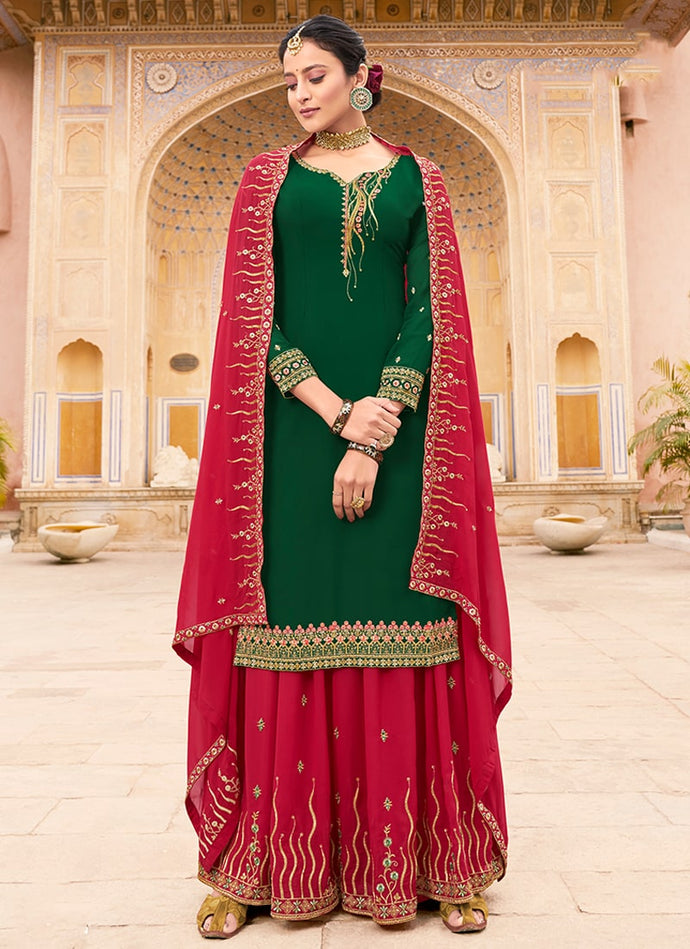smashing green partywear traditional look palazzo suit