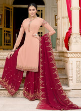 Load image into Gallery viewer, Soft peach partywear traditional look palazzo suit
