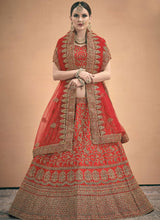 Load image into Gallery viewer, Buy Coral Red colored Soft Net base heavy work Lehenga Choli

