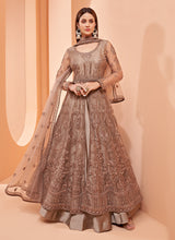 Load image into Gallery viewer, Brown Color Soft Net Base Thread Work Slit-Cut Salwar Suit
