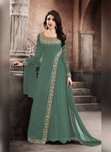 Load image into Gallery viewer, green stylish pattern  georgette base sleeves floor length salwar kameez

