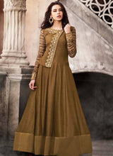 Load image into Gallery viewer, Buy classy brown color satin base heavy border work gown
