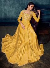 Load image into Gallery viewer, grab Yellow Color Satin Material Mirror Work Partywear Gown
