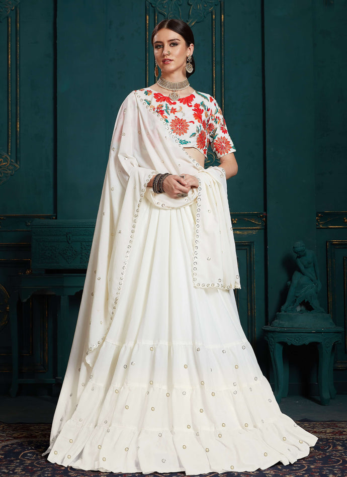Trendy White Designer Georgette Base Sequins Work Lehenga Choli