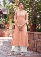 Load image into Gallery viewer, Peach color Lucknowi work Georgette fabric Pant Style Salwar suit
