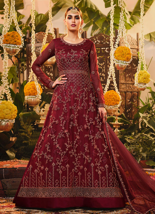 Heavy Embroidered Red Gown With Dupatta