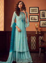 Load image into Gallery viewer, attractive sky blue traditional partywear palazzo suit
