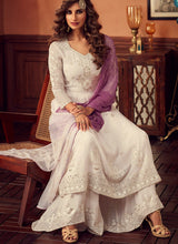 Load image into Gallery viewer, Shop purple and white dupatta traditional partywear palazzo suit
