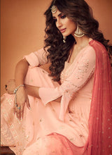 Load image into Gallery viewer, shop delightful peach traditional partywear sharara suit
