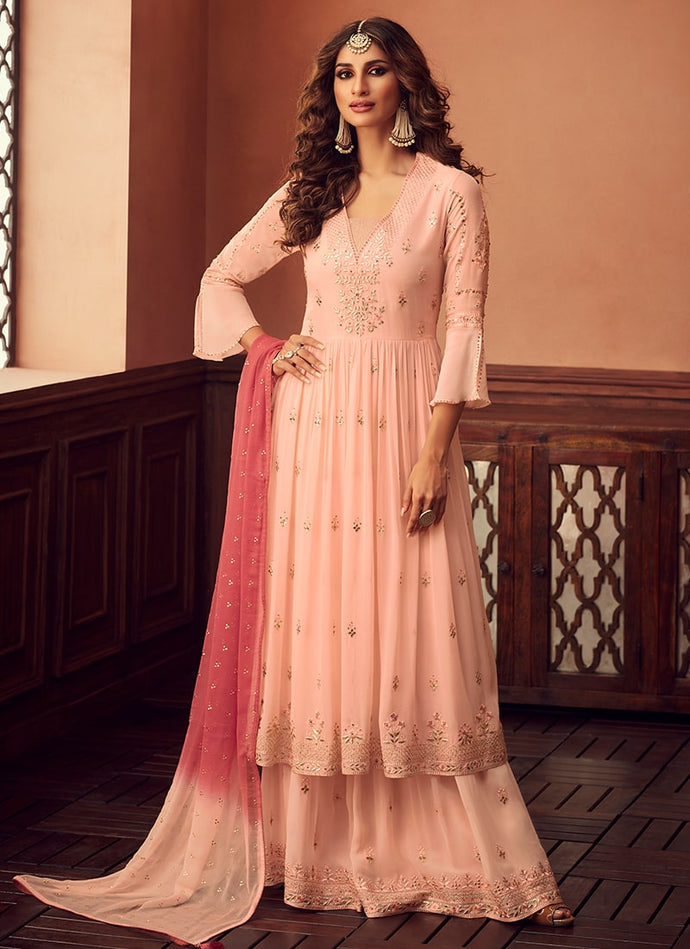 delightful peach traditional partywear sharara suit