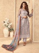 Load image into Gallery viewer, lovely grey partywear soft net dress salwar kameez
