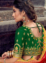 Load image into Gallery viewer, shop stylish yellow and green colored stone work silk weave lehenga choli
