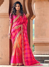 Load image into Gallery viewer, presenting decent pink colored with embroidered blouse silk base saree
