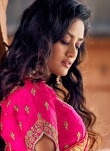 Load image into Gallery viewer, Online presenting decent pink colored with embroidered blouse silk base saree
