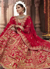 Load image into Gallery viewer, buy red royal weddingwear bridesmaid heavy work silk base lehenga choli
