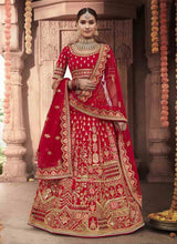 Load image into Gallery viewer, red royal weddingwear bridesmaid heavy work silk base lehenga choli
