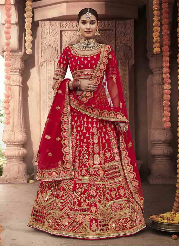 red royal weddingwear bridesmaid heavy work silk base lehenga choli