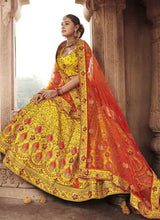 Load image into Gallery viewer, Online bridesmaid yellow embroidery work lehenga choli
