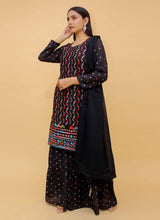 Load image into Gallery viewer, Buy now Mirror Work Black Color Georgette Fabric Sharara Salwar Kameez
