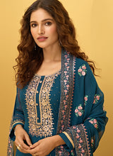 Load image into Gallery viewer, buy Teal Blue Color Georgette Base Stone Work Pant Style Salwar Suit
