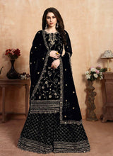 Load image into Gallery viewer, fashionable Black Color Georgette base zari work sharara salwar suit
