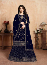 Load image into Gallery viewer, fashionable Navy Blue Georgette base zari work sharara salwar suit
