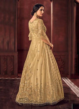 Load image into Gallery viewer, buy latest light green colored heavy worked soft net base gown
