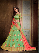 Load image into Gallery viewer, Beautiful look green color silk base lehenga with matching blouse
