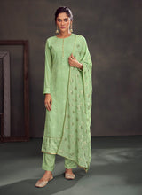 Load image into Gallery viewer, Light Green Color Embroidered Straight Suit With Fully Sequins Work Dupatta
