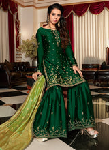Load image into Gallery viewer, shop trendy festive green colored georgette base sharara suit
