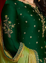 Load image into Gallery viewer, online trendy festive green colored georgette base sharara suit
