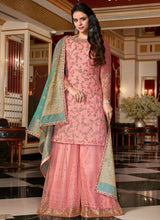 Load image into Gallery viewer, Online phenomenal pastel pink colored georgette base sharara suit
