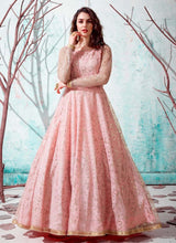 Load image into Gallery viewer, perfect pink colored soft net base partywear designer gown
