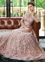 Load image into Gallery viewer, online amazing baby pink colored heavy Zari worked designer gown
