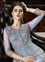 Load image into Gallery viewer, buy marvelous aqua blue colored heavy embroidery work designer gown
