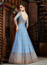 Load image into Gallery viewer, online marvelous aqua blue colored heavy embroidery work designer gown
