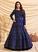 Load image into Gallery viewer, Navy Blue Colored Taffeta Silk Base Partywear Designer Gown
