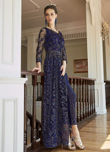 Load image into Gallery viewer, purchase blissful blue colored weddingwear soft net base designer slit cut suit
