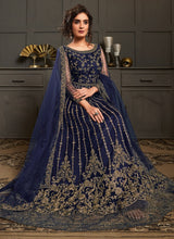 Load image into Gallery viewer, Shop admirable navy blue colored heavy work embroidered gown
