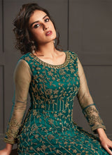 Load image into Gallery viewer, Shop beautiful bottle green colored soft net base embroidered gown
