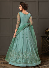 Load image into Gallery viewer, attractive sea green colored embroidered gown
