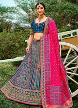 Load image into Gallery viewer, traditional wear navy blue colored art silk base lehenga choli
