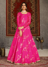 Load image into Gallery viewer, Aesthetic Deep Pink color Taffeta Silk base Fancy work Designer Gown
