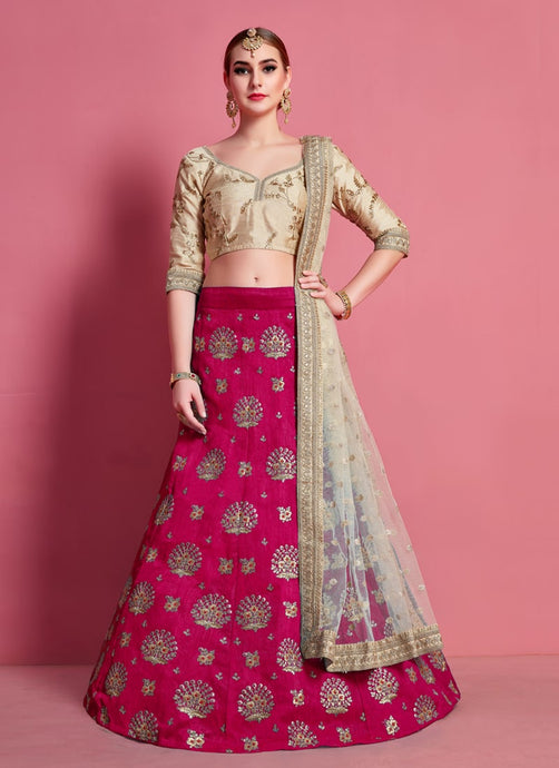 Amazing Rani Pink color Art Silk base Sequin Work Lehenga Choli with dupatta