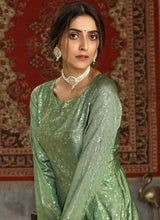 Load image into Gallery viewer, buy Astonishing Pista Green color Taffeta silk base full sleeves Fancy Gown
