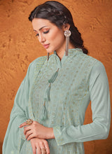 Load image into Gallery viewer, Buy Pale Turquoise color Art Silk base Stone work Sharara Suit with dupatta
